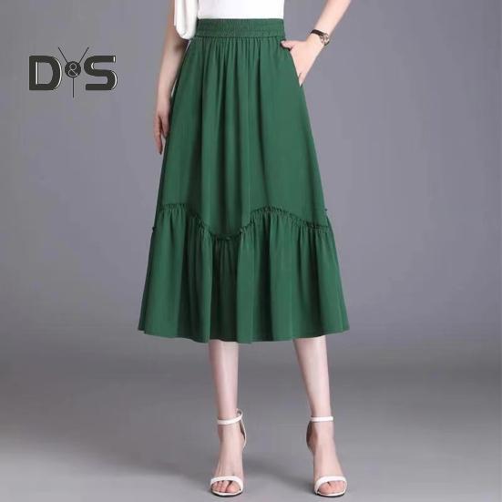 Женская юбка миди, эластичная юбка А-силуэта с высокой талией, длинная юбка с карманами, однотонная тонкая юбка, утягивающая юбка