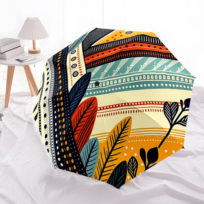 1pc Boho Patterns Automatic Open/Close Umbrella with One-Touch Button, Compact Folding Canopy, Sturdy 8-Rib Windproof Design -097