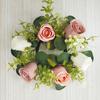Artificial Rose Candle Ring Wreath Faux Silk Floral Wedding Centerpiece Rustic Fake Rose Candle Holder for Christmas Home Table Decor