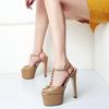 Fashion Luxury Designer Heels T-Strap Women Riveted Party Dance Shoes Peep-toe High Heels Sexy Show Shoes Open-Toe Platform Sandals