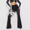European and American Style Women's Sexy Mesh Flocking High-Waist Flared Casual Trousers