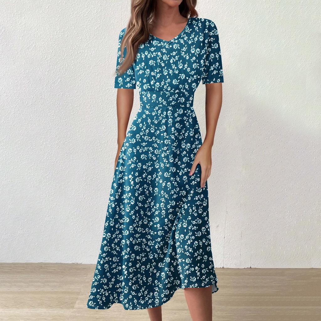 Women's  Casual Printing Summer Dress Short Sleeve Sundress Tank Dresses Beach Dress