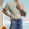 Summer Men Shirt Knitted Short Sleeves Turn-down Collar Single-breasted Stretchy Solid Color Cardigan Loose Daily Wear Casual To