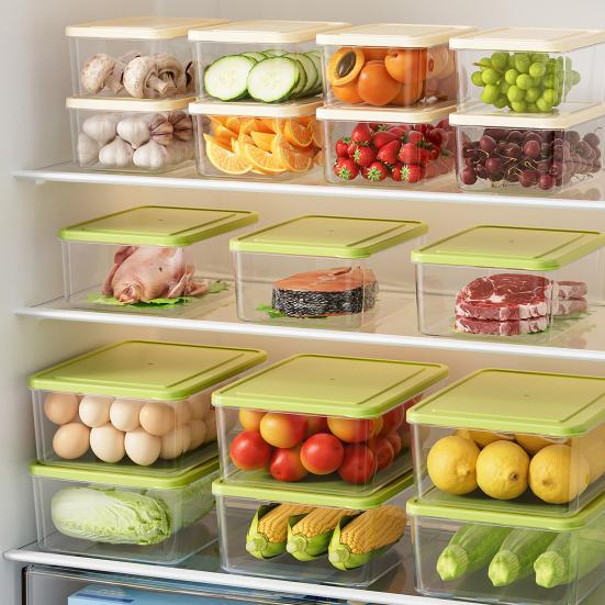 DYS Refrigerator Storage Box, with Lid, Clear Stackable Food Container, Microwave Safe Odor Resistant Freshness Keeper, for Fridge Organization