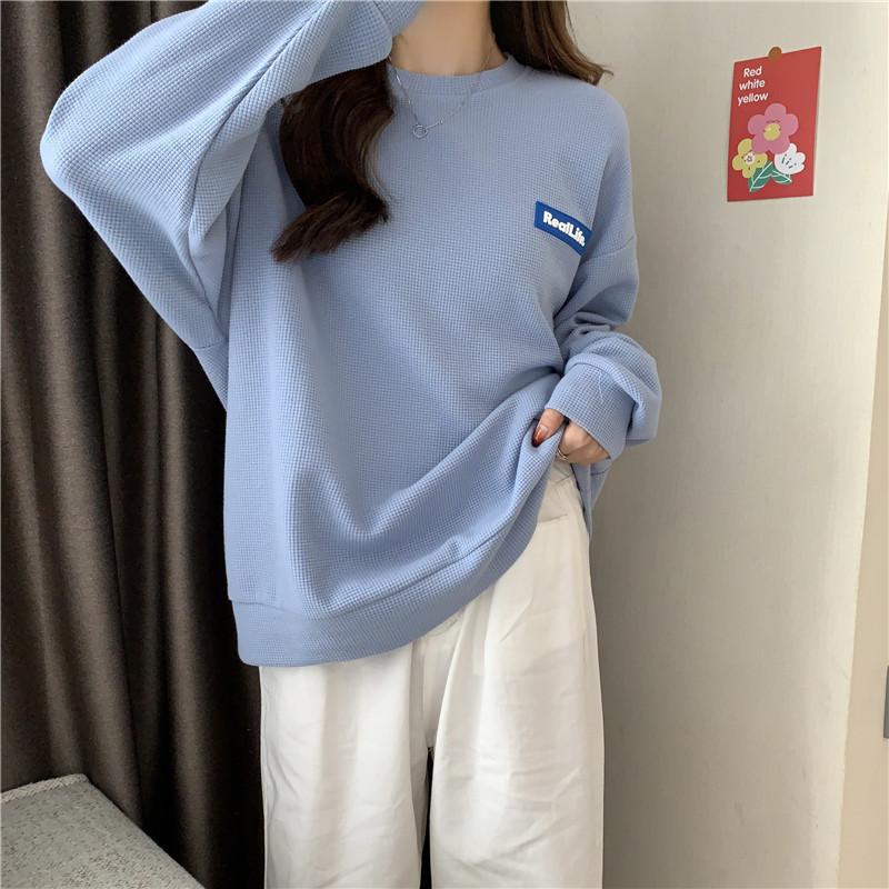 Весна осень Толстовки с капюшоном буквы Oversize Толстовка женская корейская повседневная Длинный рукав вафельная y2k Топы Harajuku Пуловеры Уличная одежда