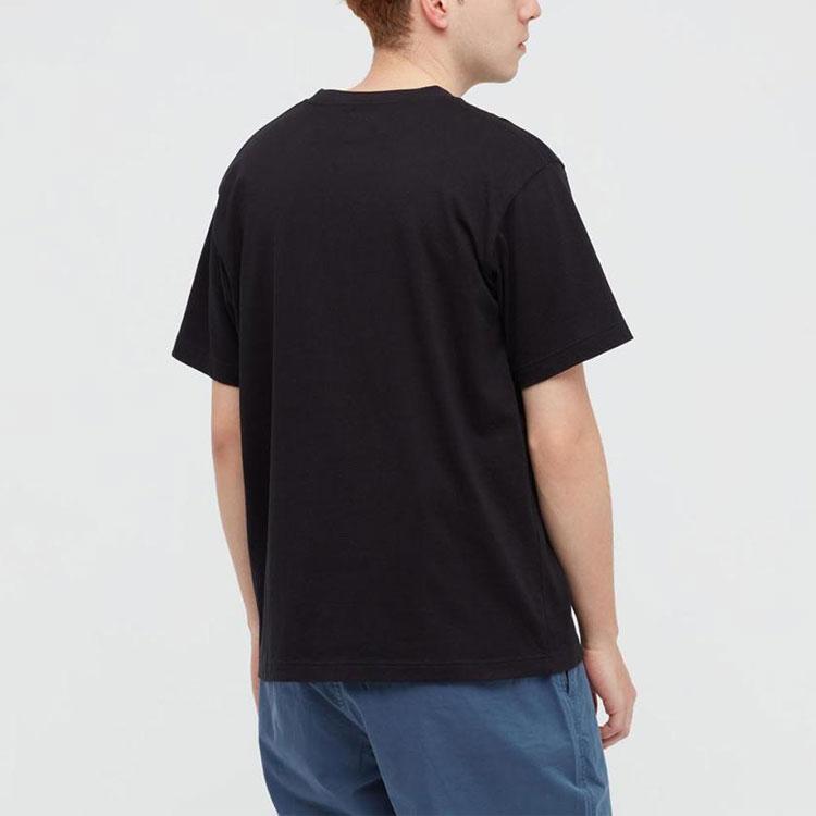 Uniqlo Базовые облегающие футболки с принтом, с круглым вырезом, унисекс, черные 438030-09
