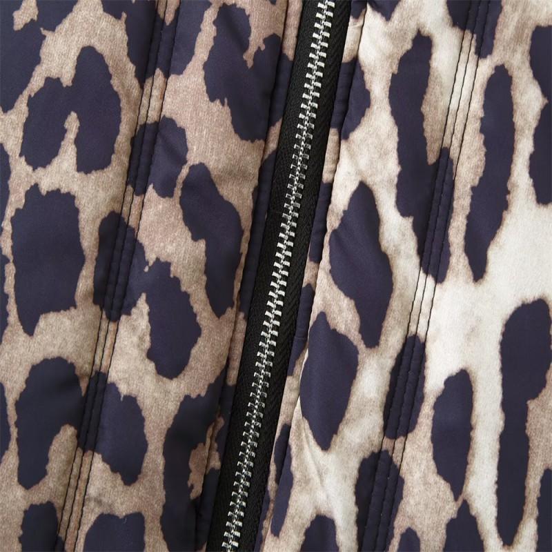 Womens Winter Hooded Leopard Print Cotton Puffer Jacket Warm Casual Coat With Zipper Pocket