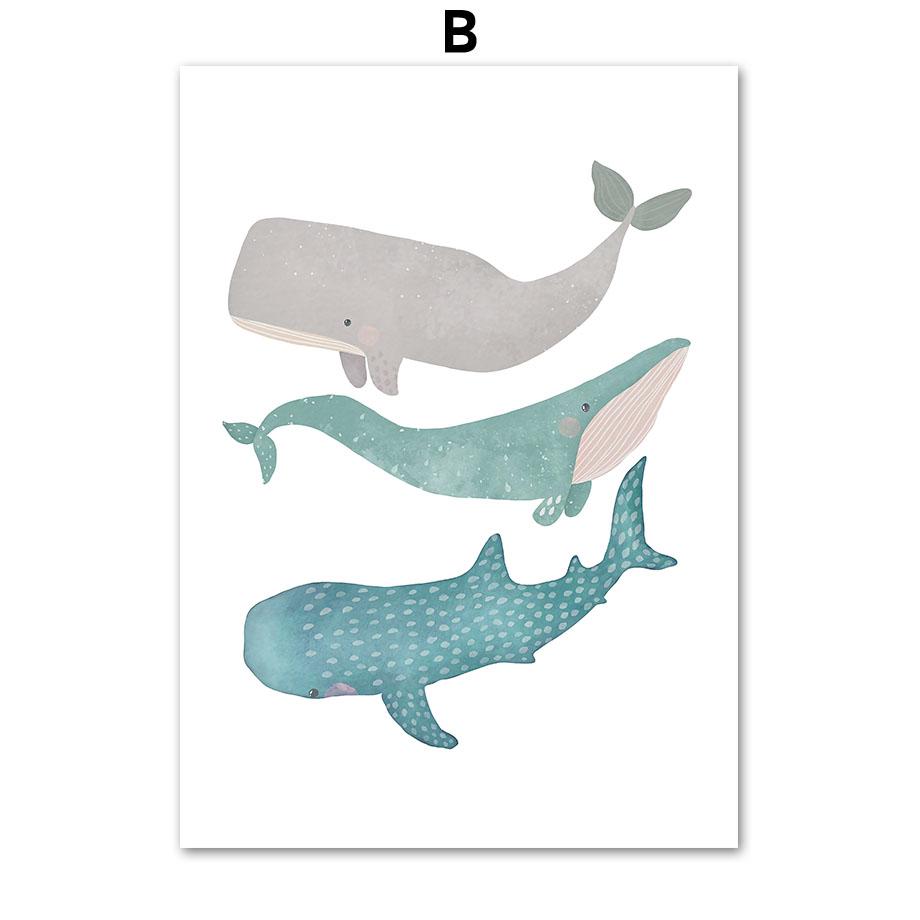 Кит, чайка, солнце, луна, пляжная волна, настенная живопись, холст, живопись, постеры и принт, фреска, украшение для детской комнаты