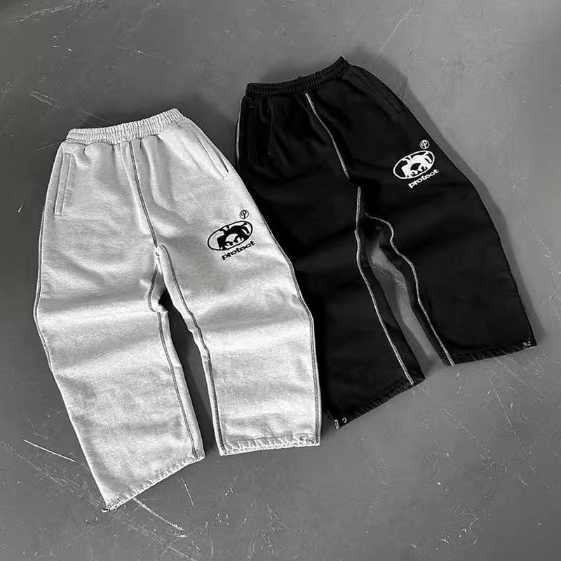 Европейские и американские модные весенне-летние повседневные брюки с буквенным принтом и обратным полотном прямого покроя