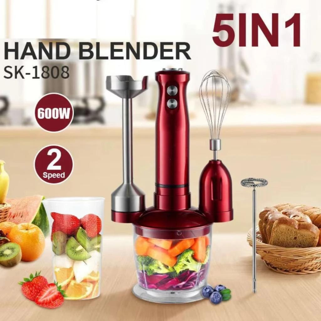 Houselin Hand Blender 600W,Button Variable Speed 5 In 1 Stick Blender,Emulsion Blender with Chopper, Whisk and Frother for Soup
