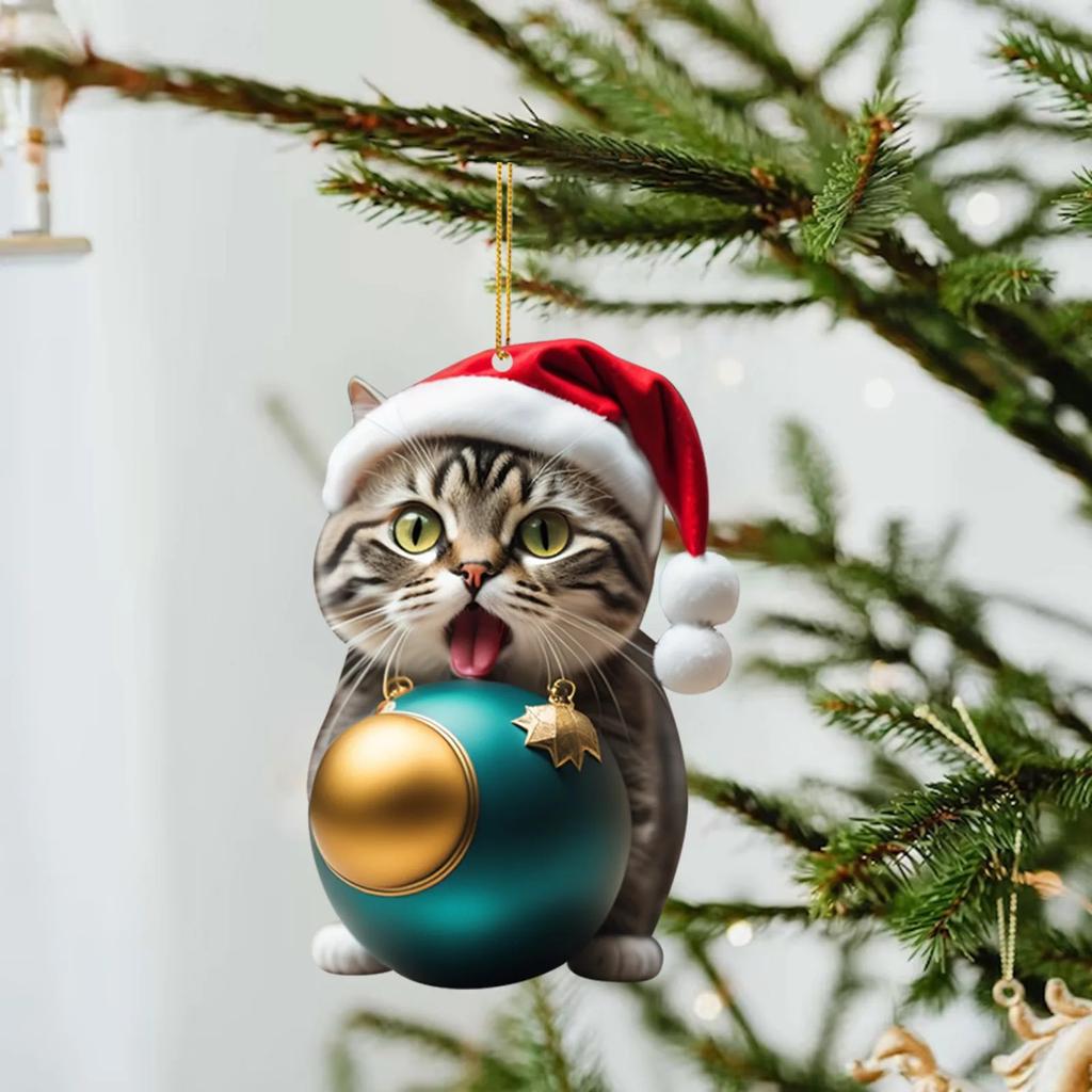 Christmas Modern Home Decoration,Car Pendant Hanging Ornament2d Acrylic Funny Cat Christmas Tree Ornament Cat Acrylic Ornament