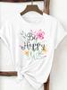 (Asian Size) Print Tee O-neck Flower Trend Top Women Woman Fashion Clothing T Shirt  Female Short Sleeve Graphic T-shirts