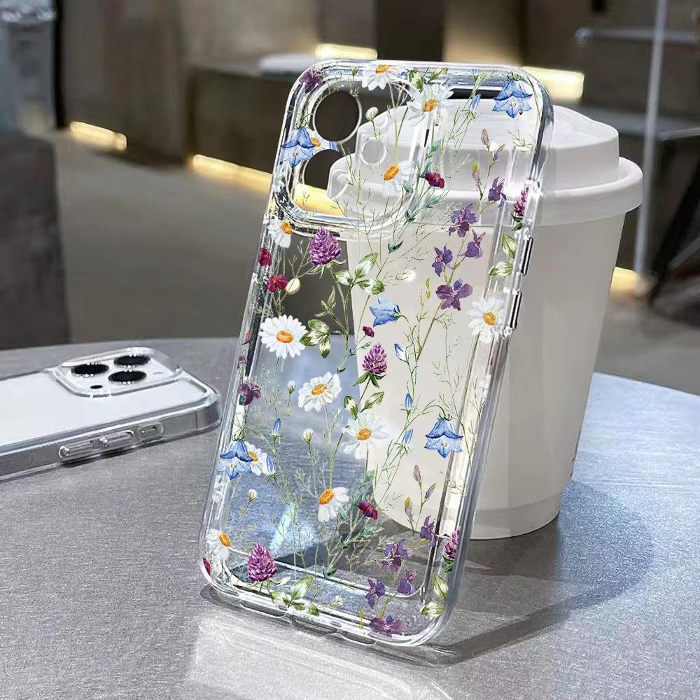 Purple Flower Pattern Phone Case For Samsung Galaxy S26 S25 Ultra S24 S23 FE S22 S21 Plus S20 A73 5G A72 A71 Clear Bumper Cover