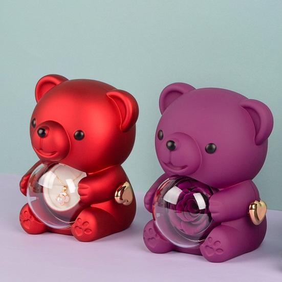 Консервированная роза, подарок в виде медведя-обнимашки с ожерельем в виде сердца, вращающаяся вечная подарочная коробка с цветком-медведем для жены, мамы, бабушки, девушки, подарок на день святого Валентина, день рождения