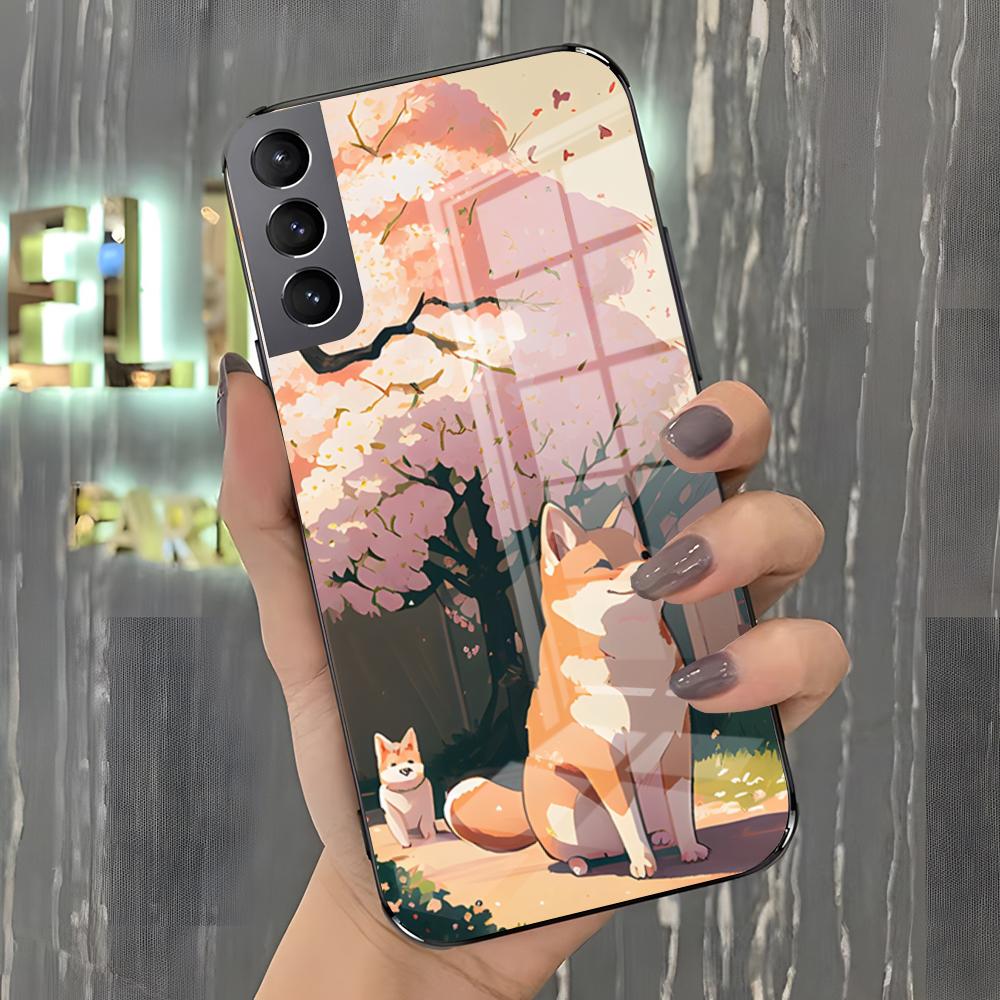 Милый чехол для телефона с сиба-ину для Samsung A25 A13 A33 5G A54 A36 A35 A56 A52 A14 Ударопрочная стеклянная крышка
