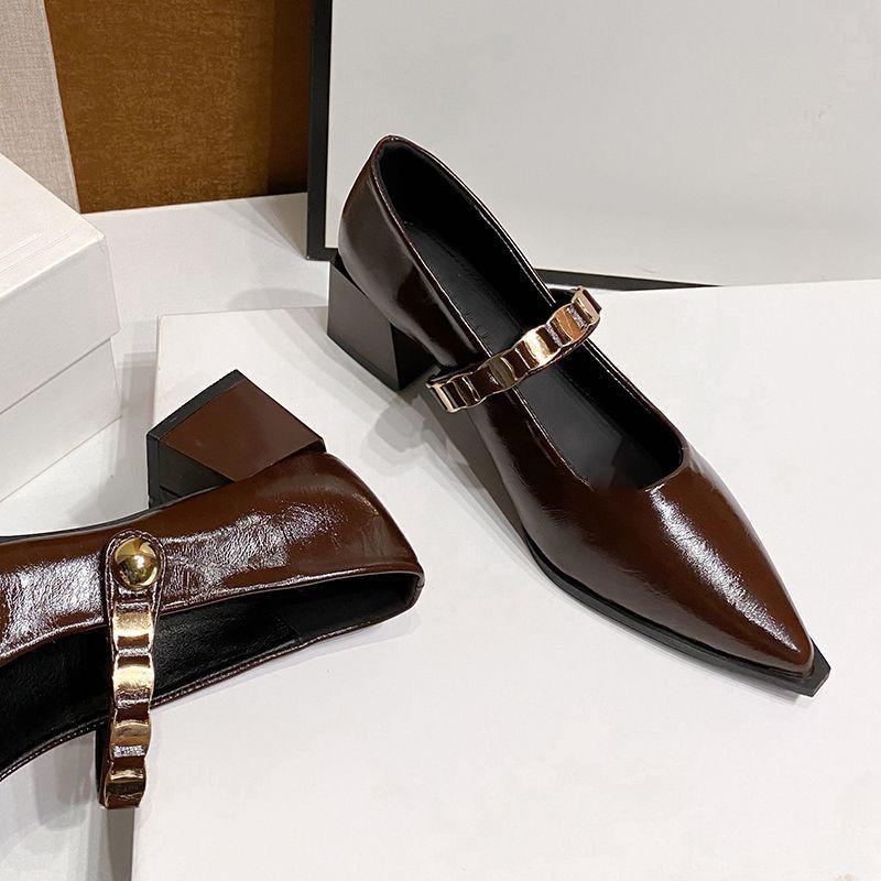 Мэри Джейн с юбкой туфли-лодочки 2025 осень новый лето красивый темперамент маленькие кожаные туфли французские остроносые туфли на высоком каблуке женские