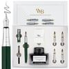 Wordsworth Black Fountain Pen Gift Set with Ink 6 Ink Ink Refill and 4 Replacement Premium for and Smooth Writing & Bottle, Cartridges, Converter,