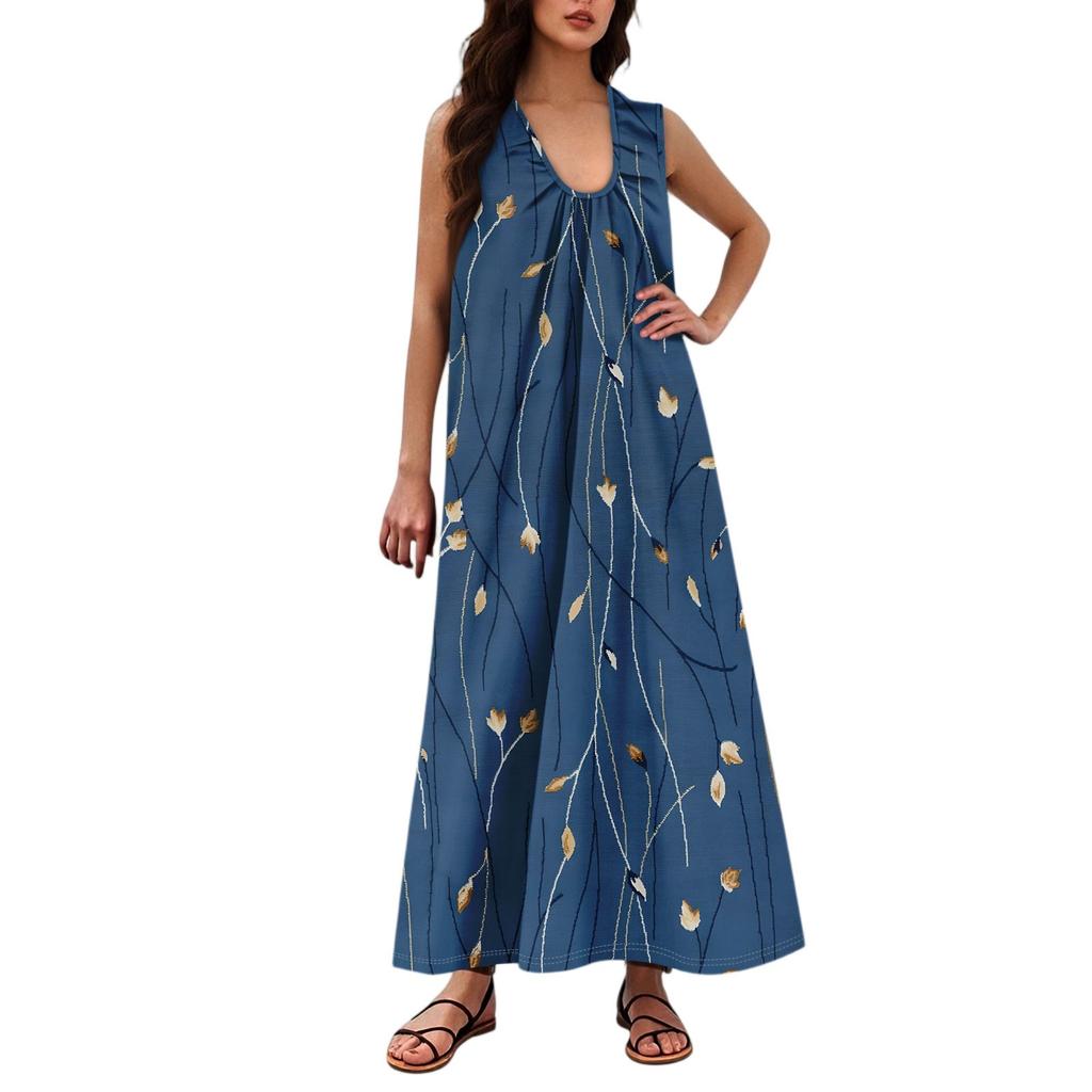 Женская Мода Повседневная А-силуэт Цветочный Принт Эффект Молотка Свободная Длинная Юбка с Карманами