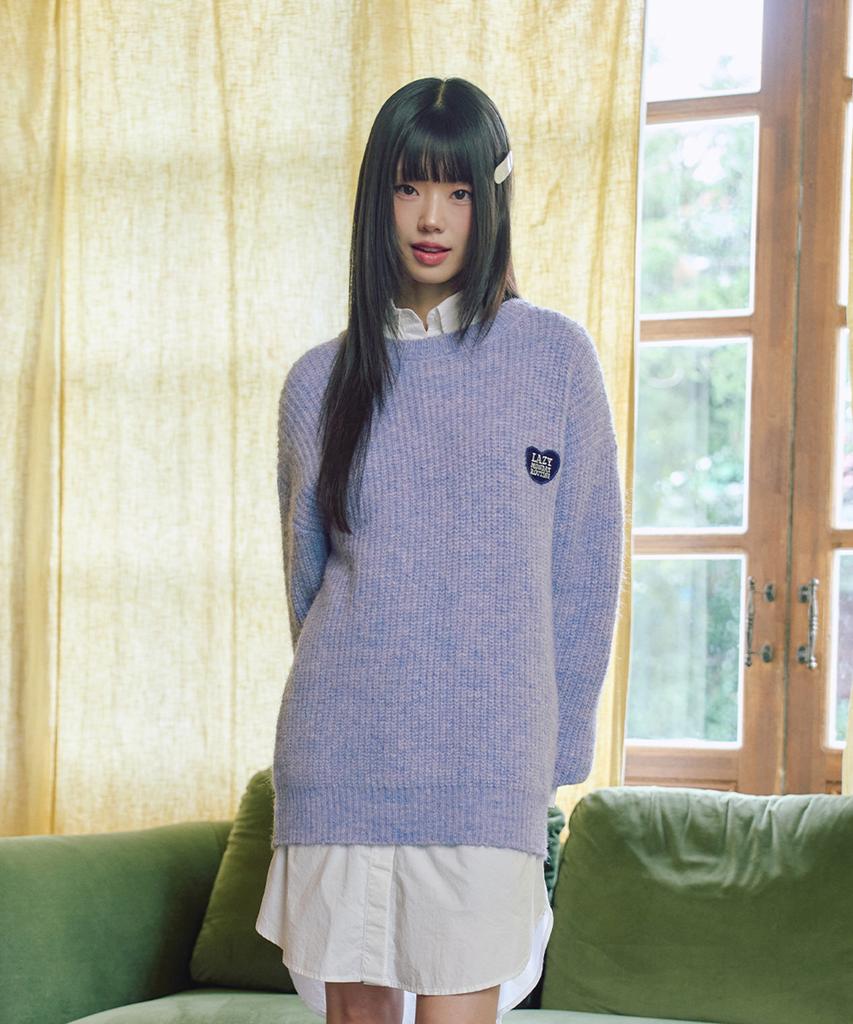 LMR Hairy Heart Embroidered Pullover Knit Purple