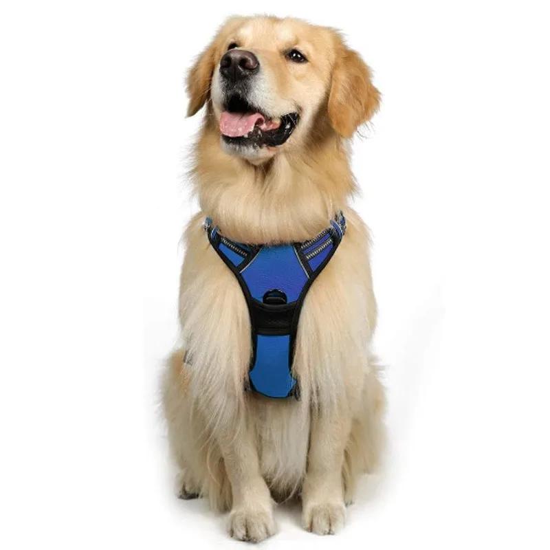 Dog Chest No Pull with Leash Clips Adjustable Soft Padded Reflective Oxford No Choke Pet Vest Easy Control Handle for Large Dogs