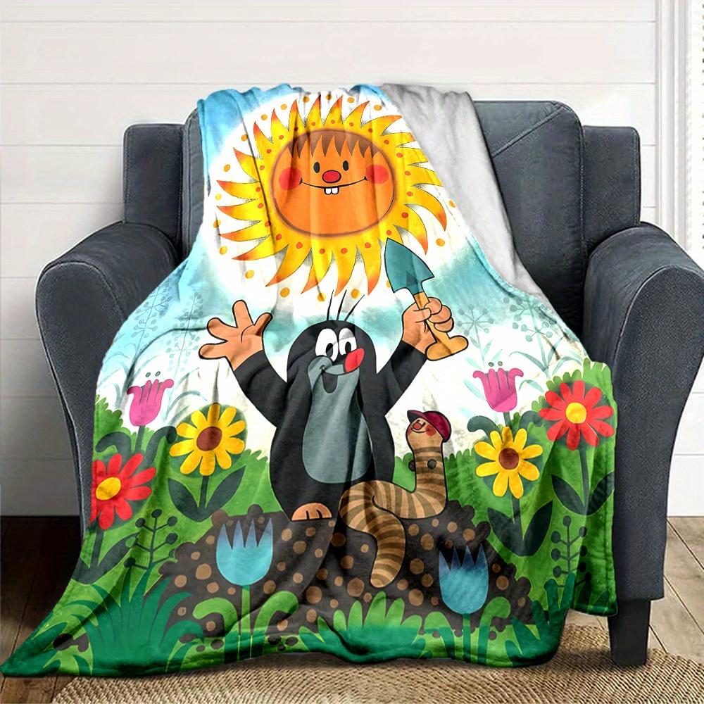 1pc Sunshine,Gardening, Mole's Story Digital Printed Flannel Blanket, Super Soft Plush Bed Cover, Multipurpose Quilt for Sofa, Bed, Office,30