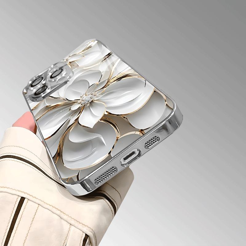 Масляная живопись Белые цветы Закаленное стекло Гальванизированный Чехол для телефона Для iPhone 17 16 15 14 13 12 11 Pro Max Plus 16E 17 Air Cover