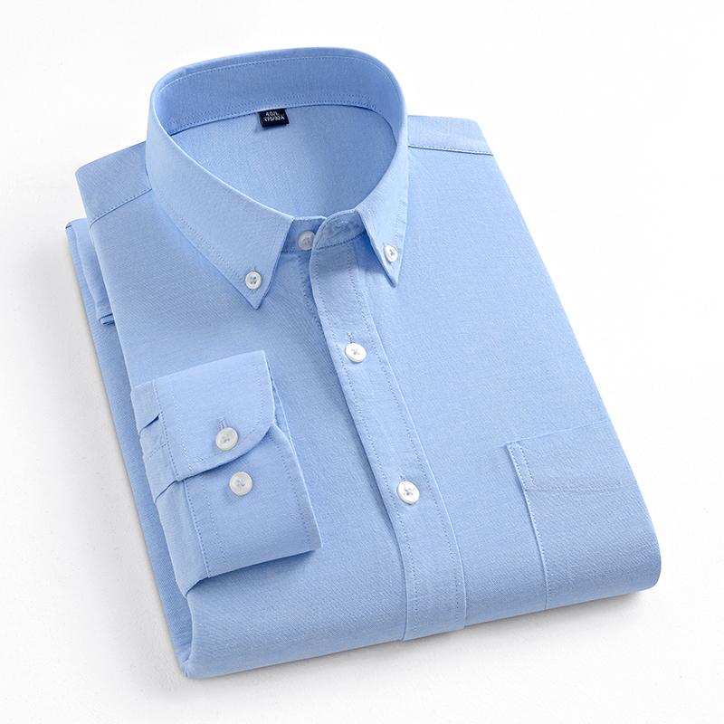 Elastic Cotton Oxford Men Solid Shirts Long Sleeve Business No-iron High Quality Classical Shirt Male Button Collar