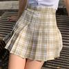 Плиссированные юбки трапециевидной формы, женские корейские японские модные мини-юбки в клетку с высокой талией JK, женские