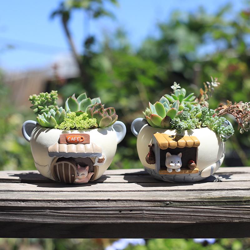 Cartoon Resin Bonsai & Succulent Flower Pots for Home Decor