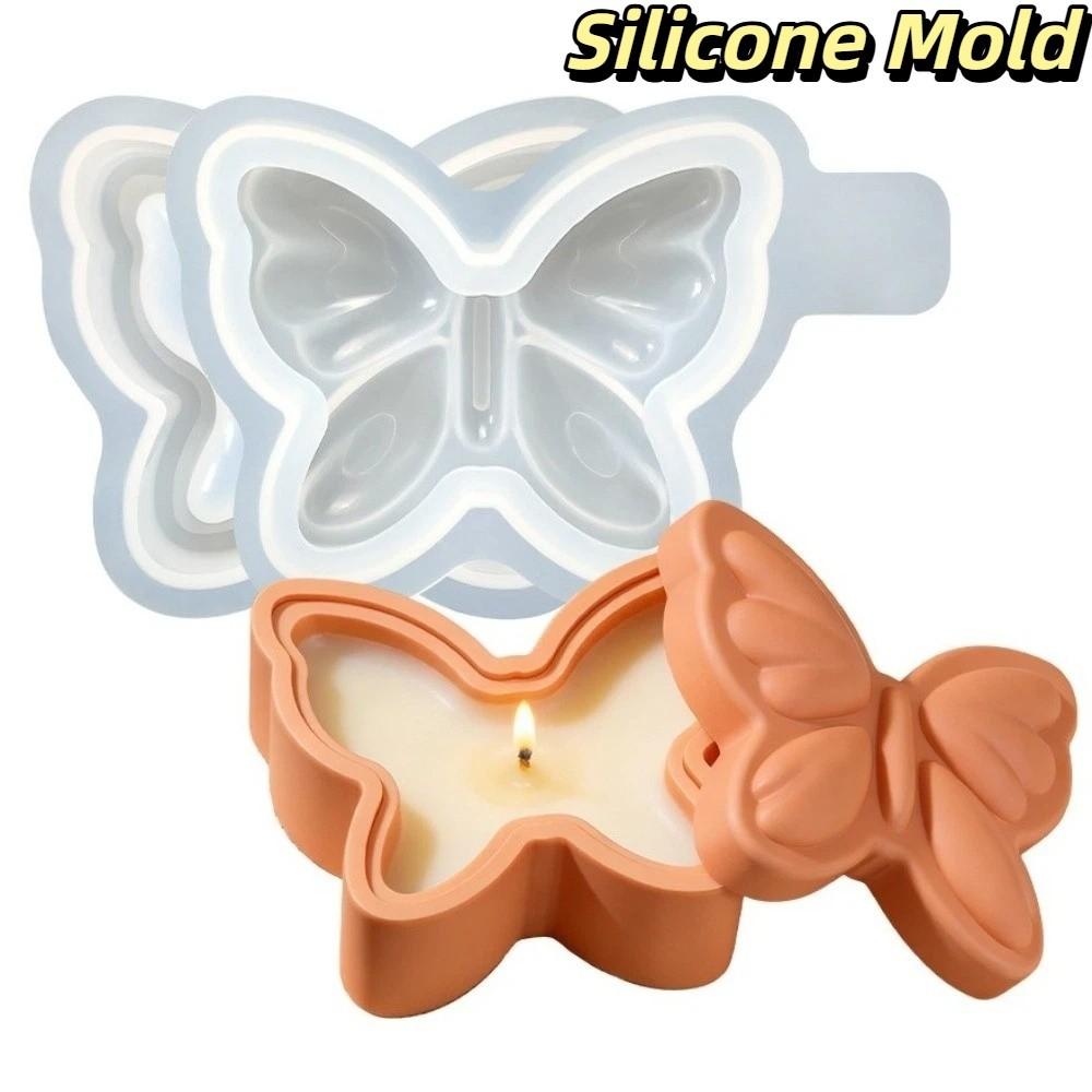 Non-stick Butterfly Storage Box Mold Bowknot Shape Soft Silicone Candle Cup Mold with Lid DIY Craft Soap Mould Gift Making