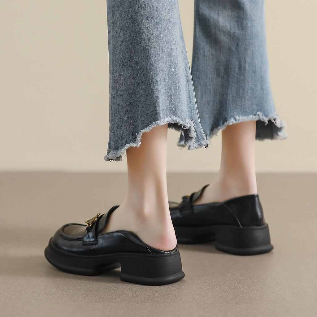 Weiwei Girl 158-2 Platform Loafers Women's Retro One-pedal Small Leather Shoes Small College Style Single Shoes Women