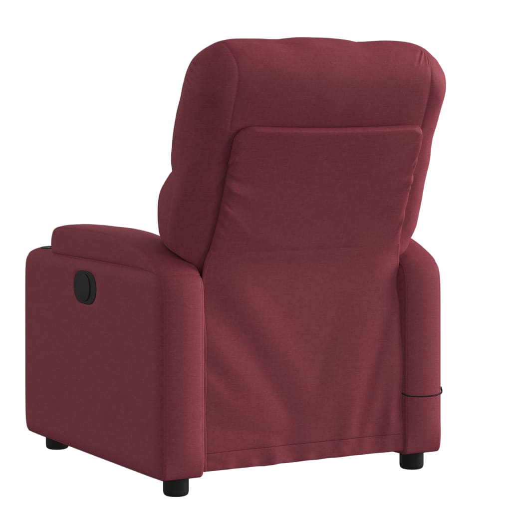 Vidaxl Rozkładany Fotel Masujący, Winna Czerwień, Obity Tkaniną