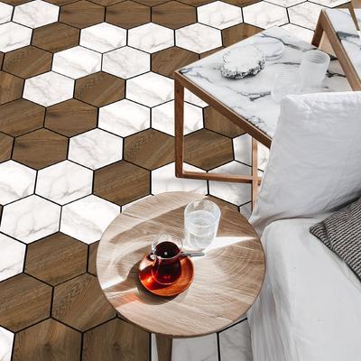 Мраморная Древесная Текстура Самоклеящаяся Шестиугольная Наклейка на Пол Водонепроницаемая Домашняя Декорация Шестиугольная Художественная Стыковка Наклейка на Пол