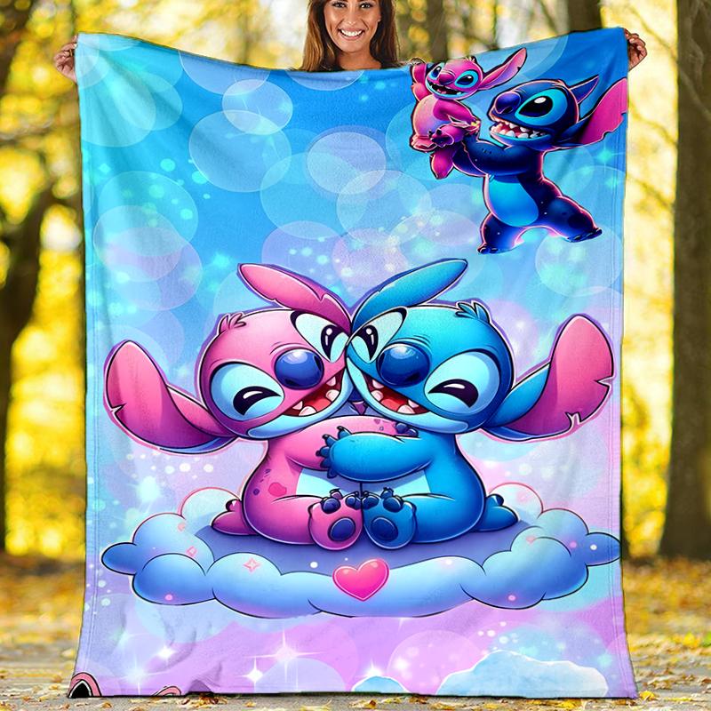 Lilo & Stitch Love Flannel Fleece Blanket Cozy Warm Throw Blanket For Couch Bed Travel All Season Use