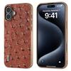 Чехол ABEEL для iPhone 16 с гальваническим покрытием и текстурой страуса, задняя крышка из натуральной коровьей кожи - Кофейный