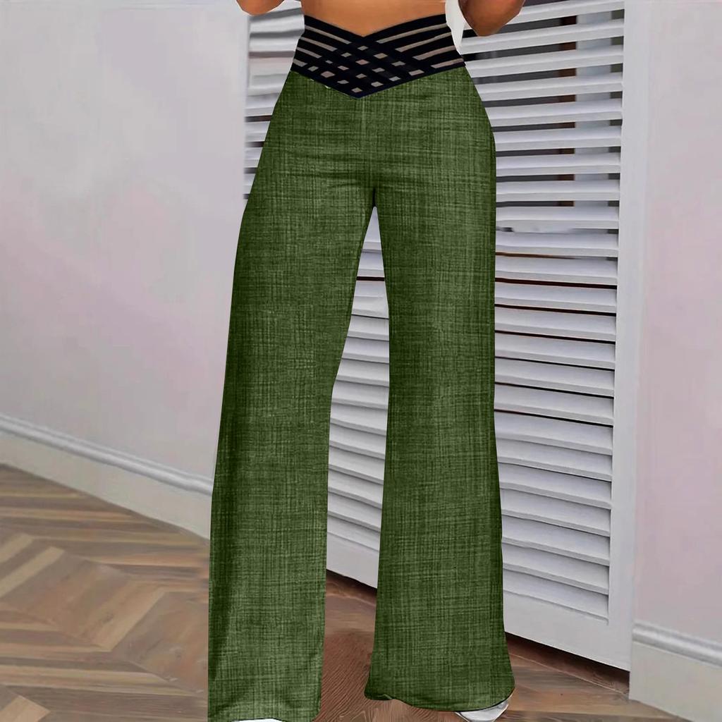 Women's Hollow Belt Trousers Temperament Flared Trousers High Waist Casual Wide Leg Pants