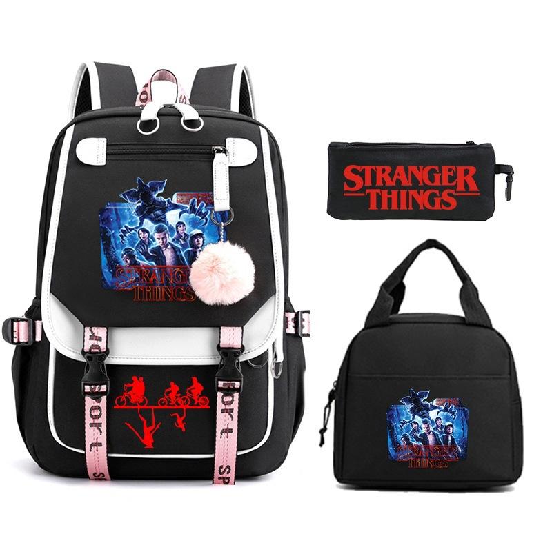 Модный Детский Рюкзак Stranger Things Комбинация Три Предмета Универсальный Для Мальчиков и Девочек Студенческая Школьная Сумка