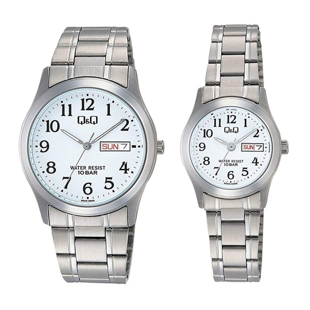 Citizen Q&Q Pair Watch, White Dial, Analog, Silver, Retro Style, W472W473-204 [Official Japanese Product]