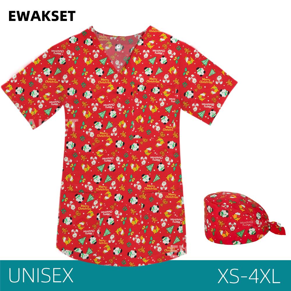 EWAKCOT рождественские топы со скрабами с принтом для женщин и мужчин, рабочая блузка для медсестры, врача, медицинских аксессуаров, футболка унисекс