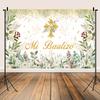 2D Watercolor Floral Baptism Banner, Gold Cross & "Mi Bautizo" Backdrop, Christening Party Decor