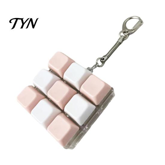 Handheld Stress Reliever 9-Keys Keyboard Fidget Toy, LED Light-up Keychain Clicky Mechanical Switch Toy for Relief, 9-In-1 Backpack Charm
