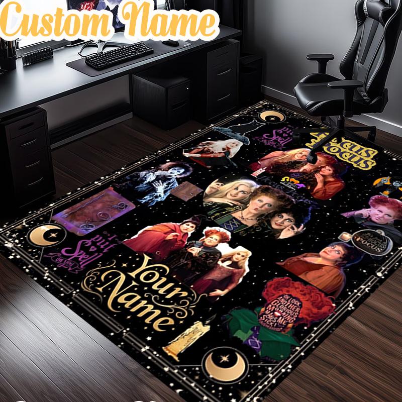 Custom Name Halloween Horror Witch Rug, Office Rug, Chair Rug, Carpet for Living Rooms, Doormat Game Rug Home Decor Christmas Gifts