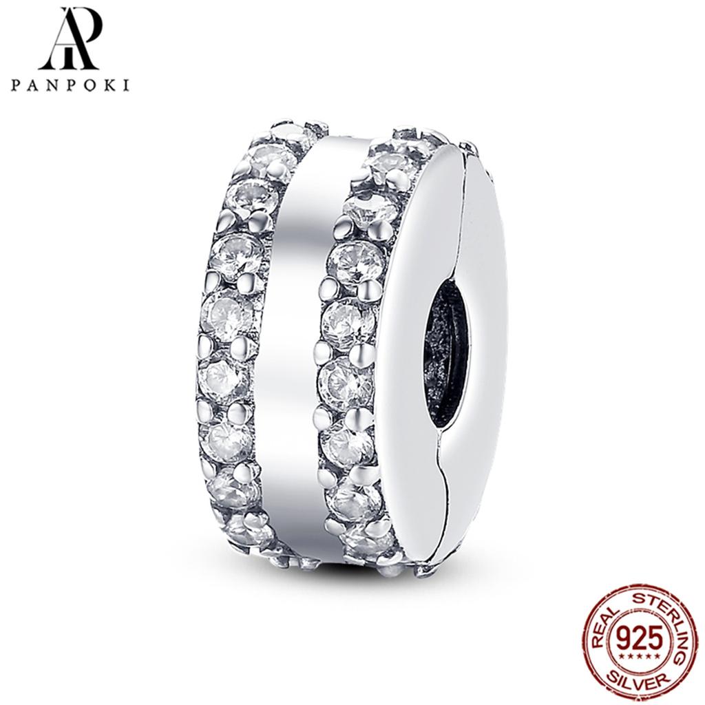 PANPOKI SS925 Sterling Silver Fixed Clip Stopper Beads Fit Bracelets Necklace NEW Luxury Women Gift DIY Jewelry Making
