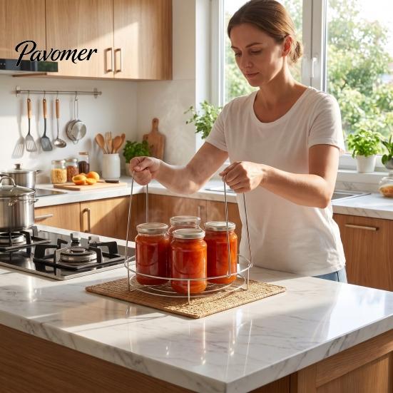 Kitchen Tool for Preserving 3-in-1 Stainless Steel Canning Rack with Foldable Handles, Anti-Scald Jar Metal Mesh Can Lifter, Rust‑Proof Pot