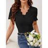 Women's New Fan-shaped Front and Back V-neck Lace Splicing Slim Thin T-shirt Short-sleeved Tops