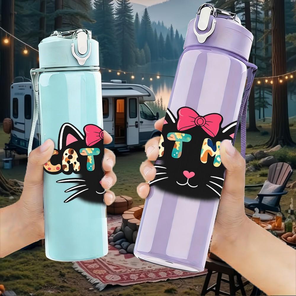 1PC Cat Mom Heart Love Theme Print 750ml Color Plastic Sports Water Bottle Leakproof Flip Straw Lid Suitable for Sports Office Home Use