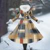 Women's Casual Dress Long-Sleeve V-Neck Patchwork Fleece Christmas Print Dress