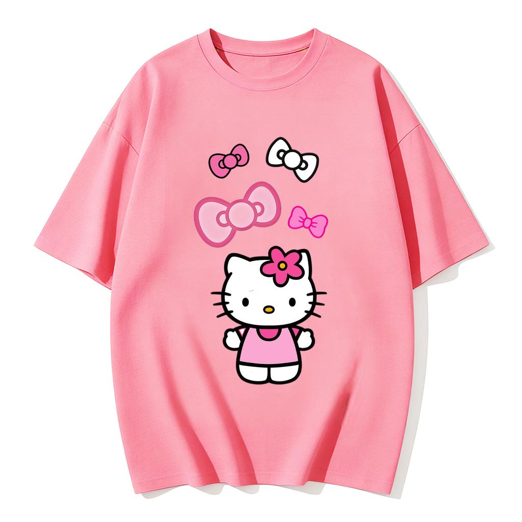 2026 Summer Hot Slae Trendy Cute Hello Kitty Pink Bows Graphic Couple Tshirts Streetwear Family Matching Parentchild Clothing