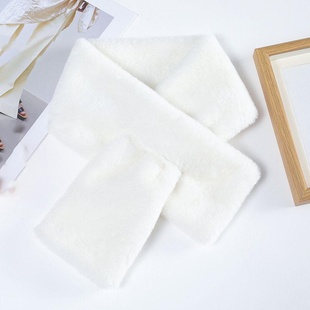 Cute Neckerchief Wrap Winter Warmer Solid Color Girl Plush Scarf Warm Scarf Cross Scarf Neck Warmer