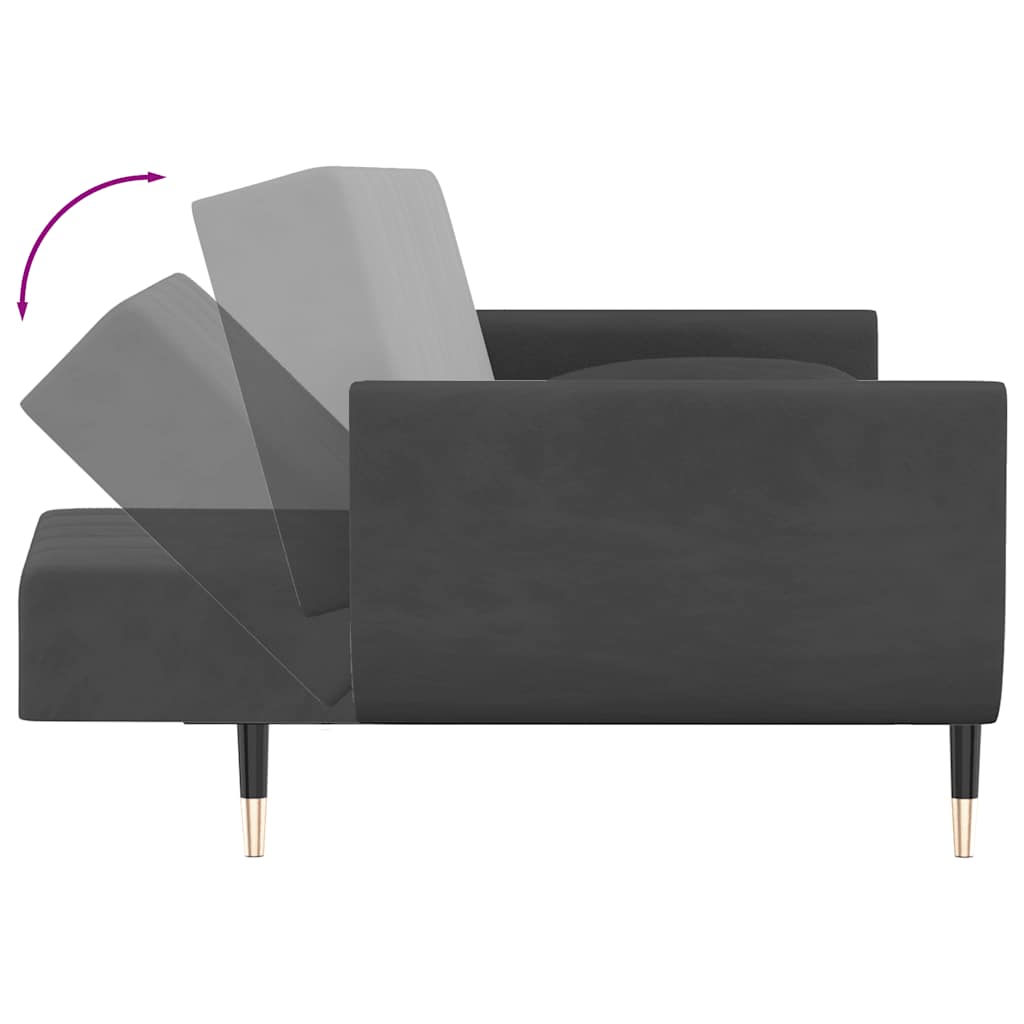 2 Seater Sleeper Sofa with 2 Cushions Dark Gray Velvet